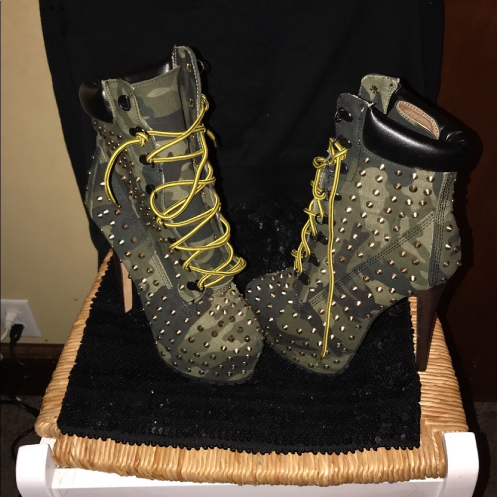 Army heels bedazzled stilettos